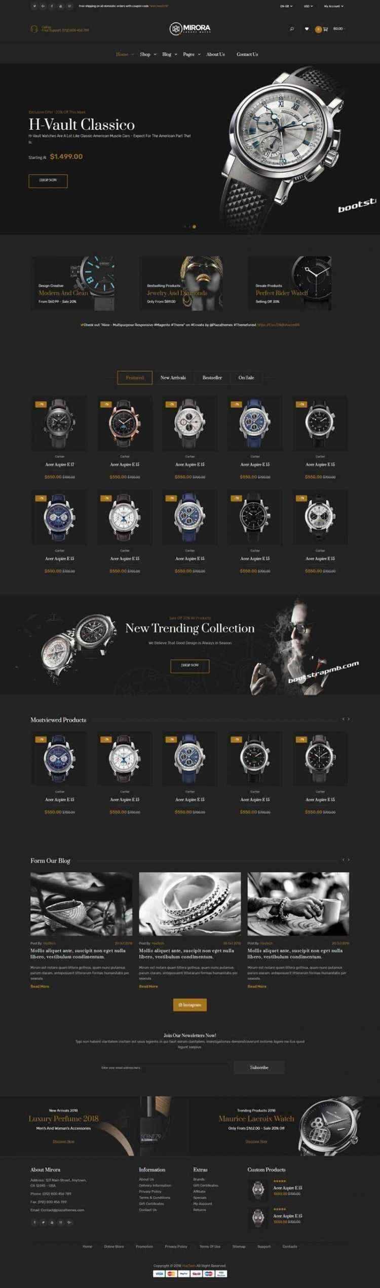 Bootstrap黑色响应式奢侈品手表商城网站 - 选优云网创