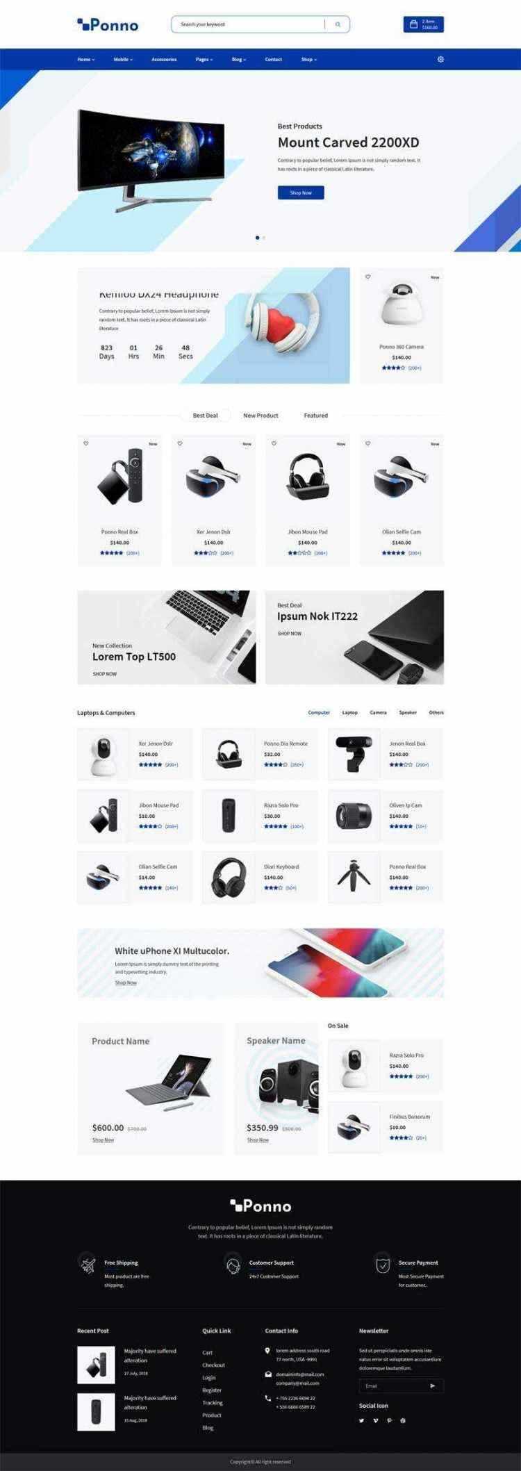 蓝色Bootstrap响应式数码电子产品销售商城 - 选优云网创