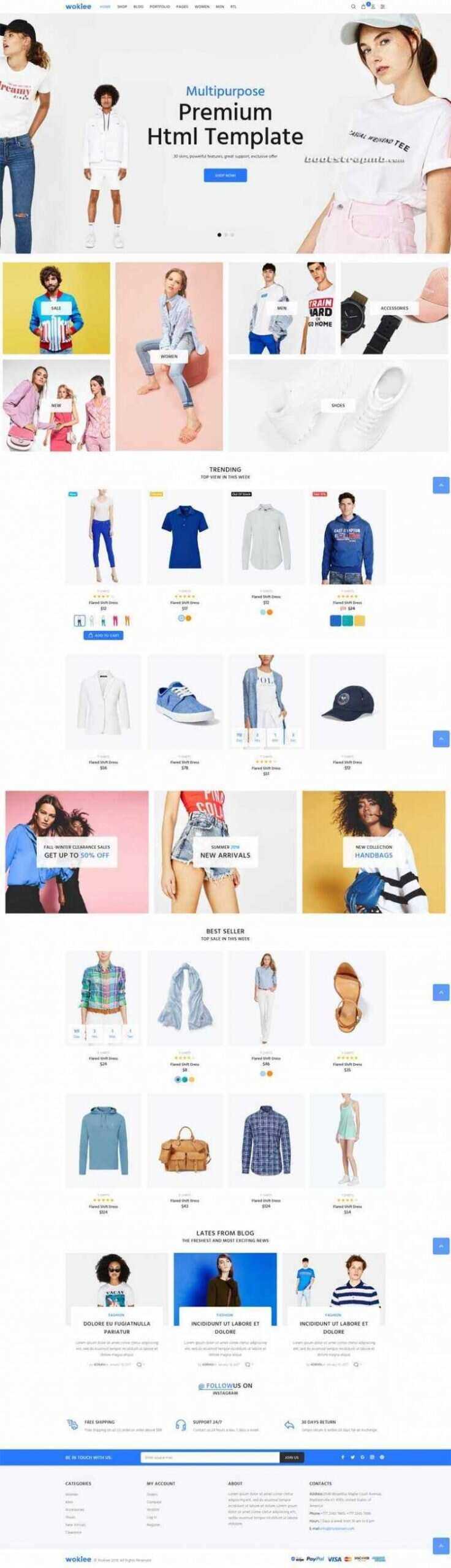 蓝色宽屏Bootstrap响应式服装购物商城 - 选优云网创