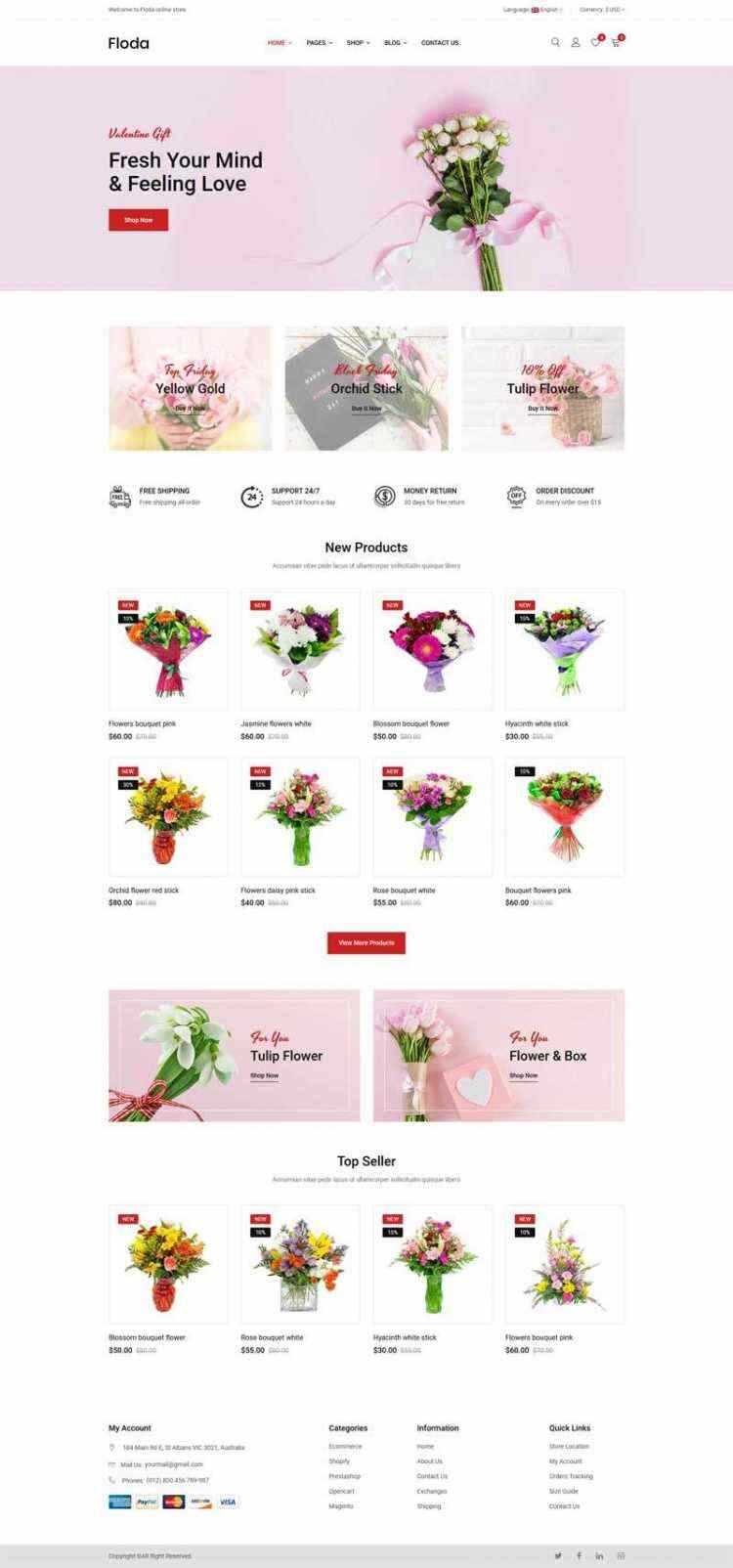Bootstrap红色精美响应式鲜花花店电商网站 - 选优云网创