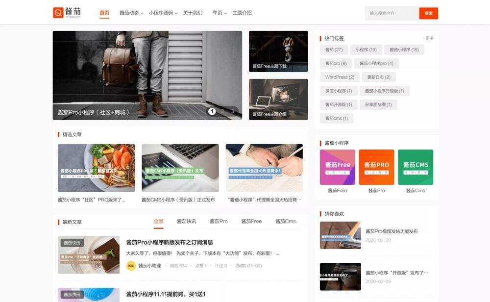 WP酱茄Free主题免费开源版 wordpress主题 - 选优云网创