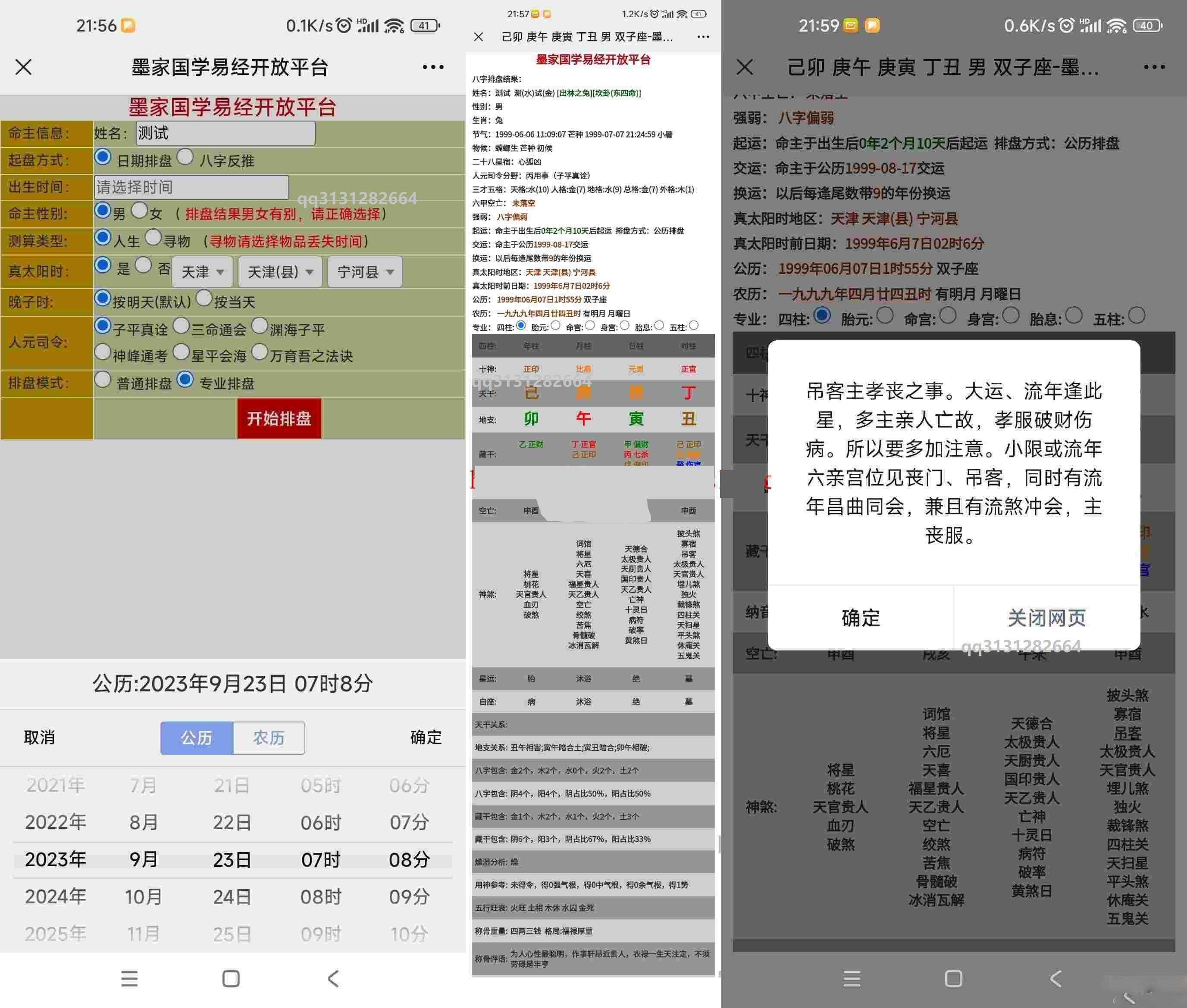 九龙道长同款样式八字排盘程序 八字排盘算命源码 - 选优云网创