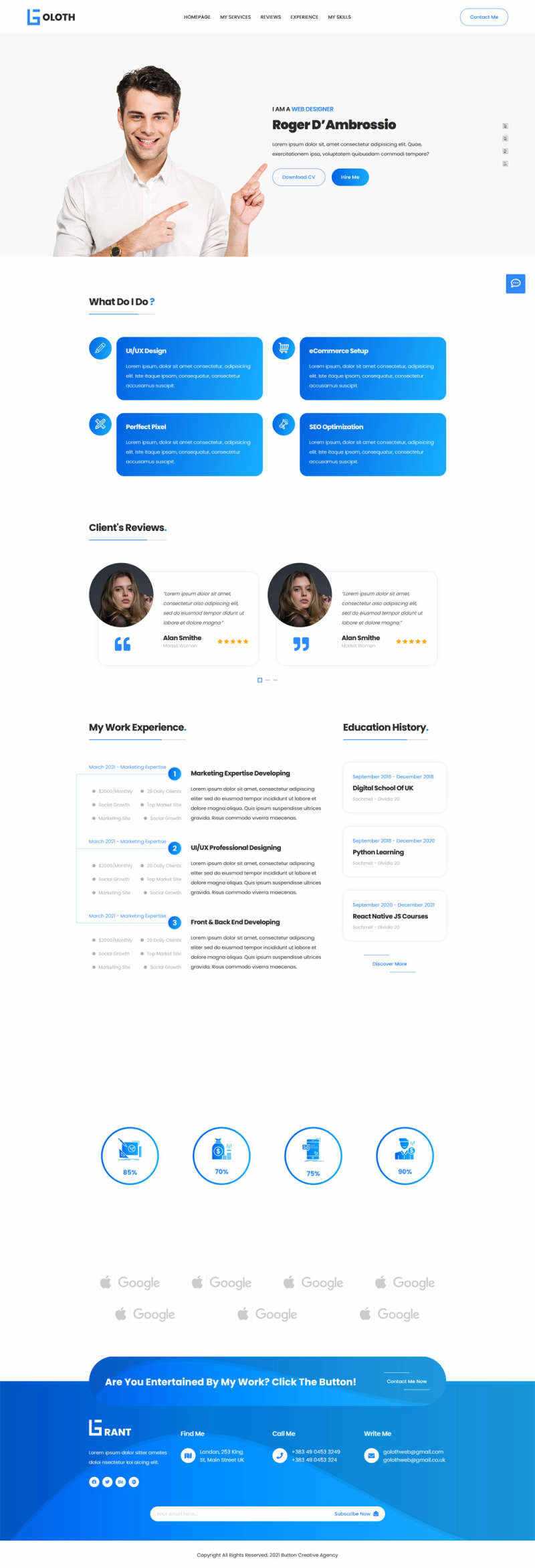bootstrap多功能响应式个人简历单页html模板 - 选优云网创