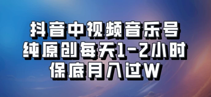 抖音中视频音乐号，纯原创每天1-2小时，保底月入过W，可矩阵放大 - 选优云网创
