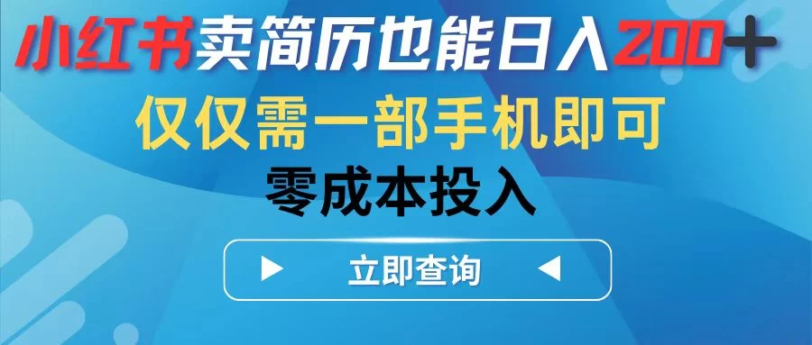 小红书卖简历也能日入200+，仅需一部手机即可，零成本投入 - 选优云网创