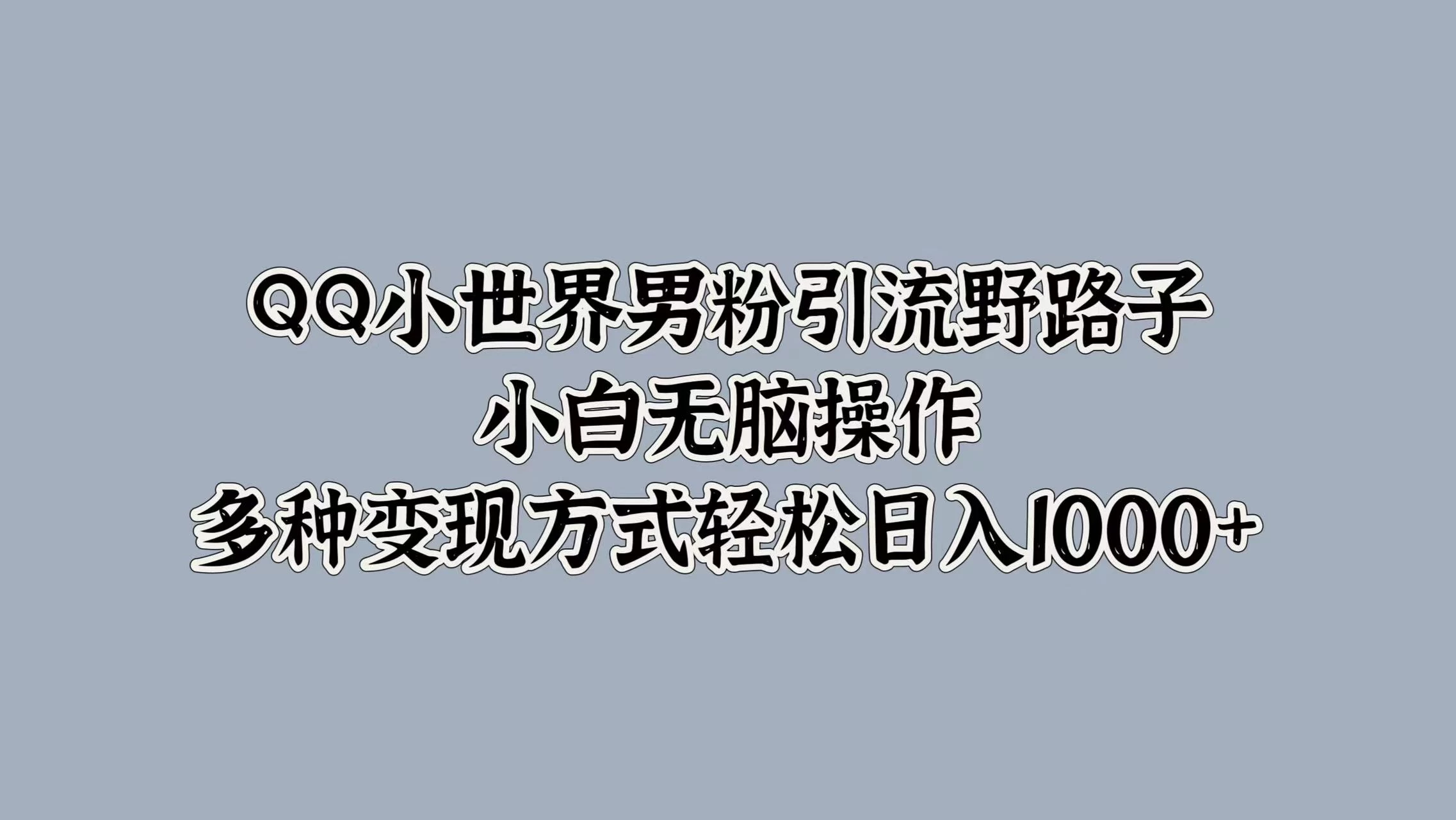 QQ小世界男粉引流野路子，小白无脑操作，多种变现方式轻松日入1000+ - 选优云网创