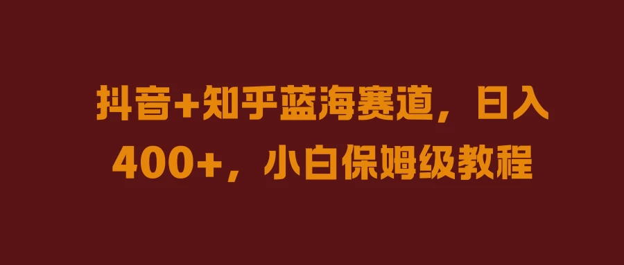 抖音+知乎蓝海赛道，日入400+，小白保姆级教程 - 选优云网创