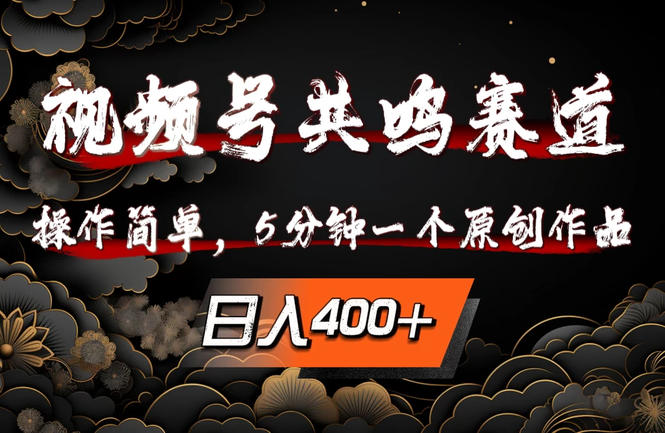 视频号共鸣赛道，操作简单，5分钟1个原创作品，日入400+ - 选优云网创