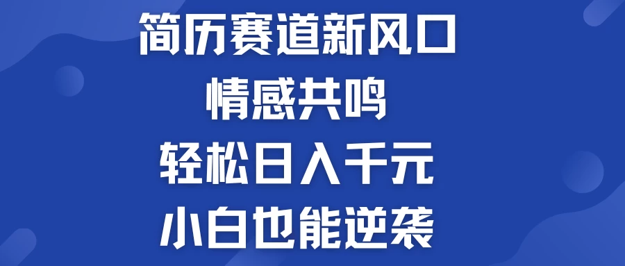 揭秘！简历模板赛道的新风口，情感共鸣，轻松日入千元，小白也能逆袭！ - 选优云网创