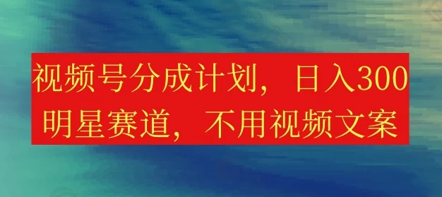 视频号分成计划，日入300+，明星赛道，不用写视频文案 - 选优云网创