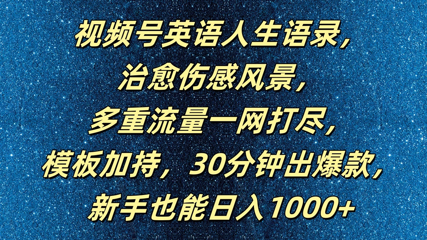 视频号英语人生语录，治愈伤感风景，多重流量一网打尽，模板加持，30分钟出爆款，新手也能日入1000+ - 选优云网创