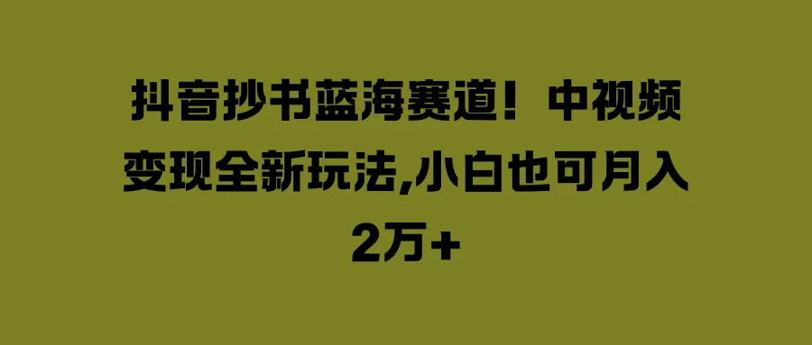 抖音抄书蓝海赛道！中视频变现全新玩法，小白也可月入2万+ - 选优云网创