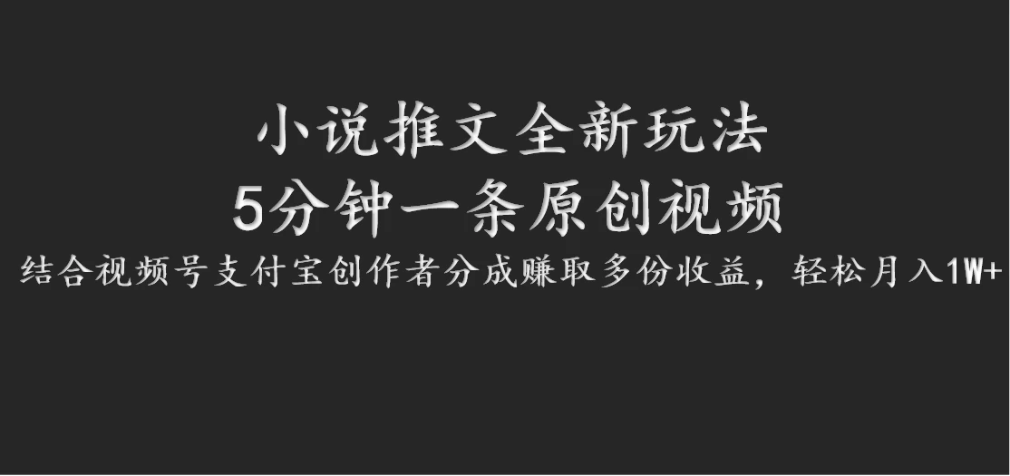 小说推文全新玩法，5分钟一条原创视频，结合视频号支付宝创作者分成赚取多份收益，轻松月入1W+ - 选优云网创