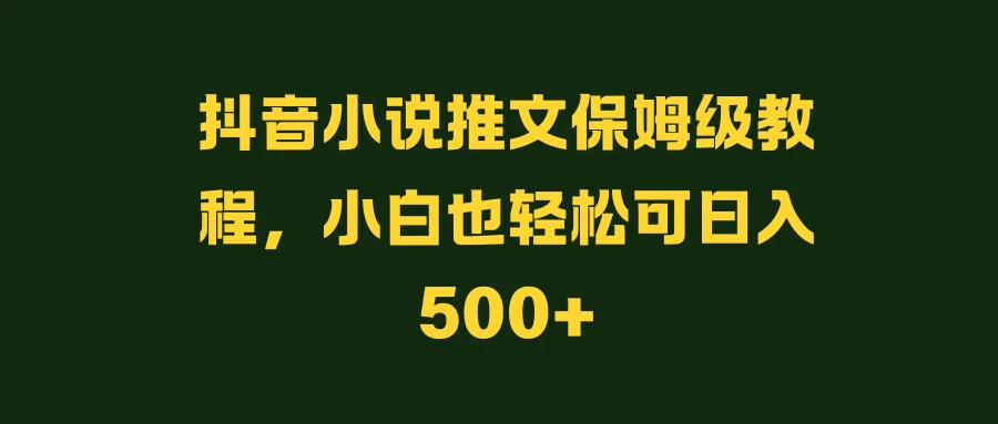 抖音小说推文保姆级教程，小白也轻松可日入500+ - 选优云网创