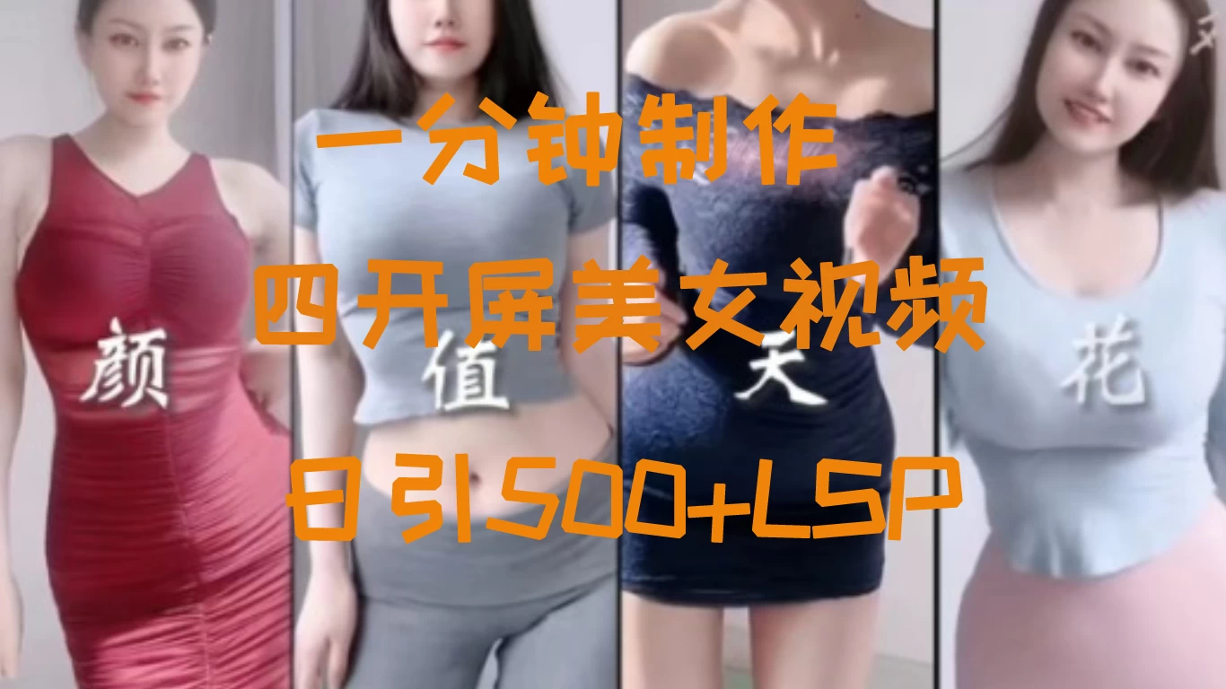 S粉新玩法，流量爆炸，美女视频四开屏，日引500+ - 选优云网创