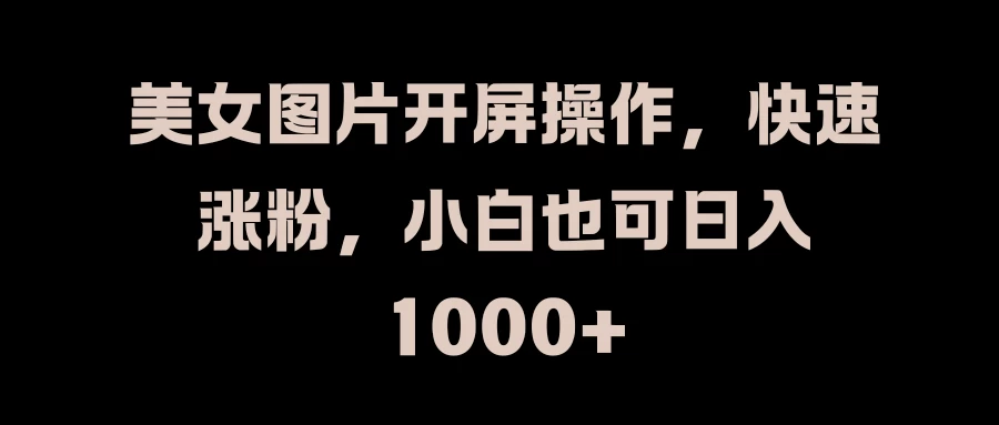 美女图片开屏操作，快速涨粉，小白也可日入1000+ - 选优云网创
