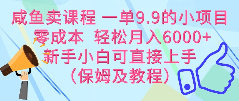咸鱼卖课程 一单9.9的小项目 零成本 轻松月入6000+新手小白可直接上手(保姆级教程) - 选优云网创