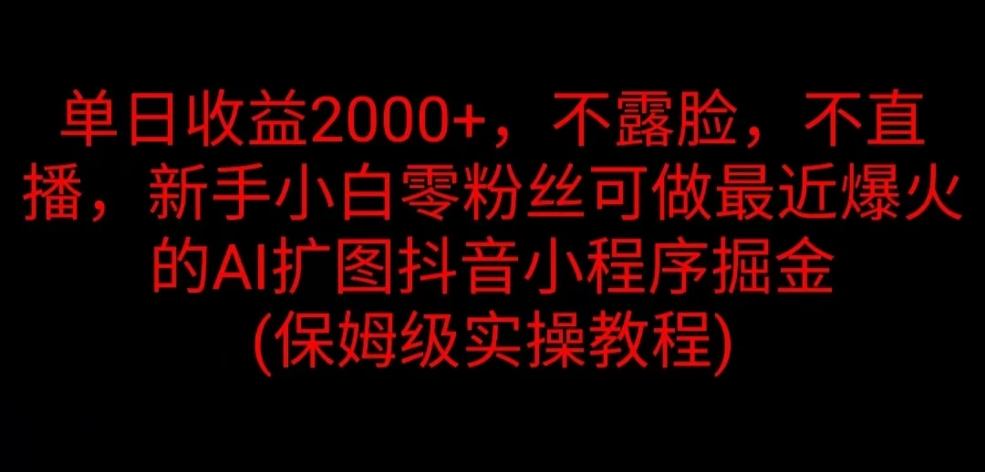 单日收益2000+，不露脸，不直播，新手小白零粉丝可做最近爆火的AI扩图抖音小程序掘金 （保姆级实操教程） - 选优云网创