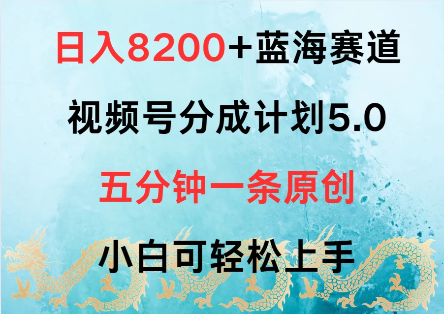 日入8200+蓝海赛道，视频号分成计划5.0，五分钟一条原创，小白可轻松上手 - 选优云网创