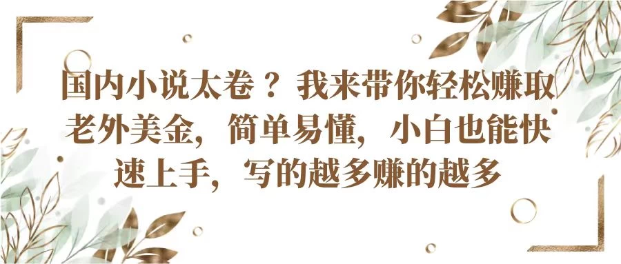 国内小说太卷 ？我来带你轻松赚取老外美金简单易懂，小白也能快速上手，写的越多赚的越多 - 选优云网创