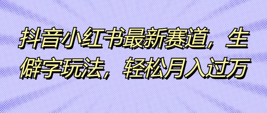 抖音小红书最新赛道，生僻字玩法，轻松月入过万 - 选优云网创