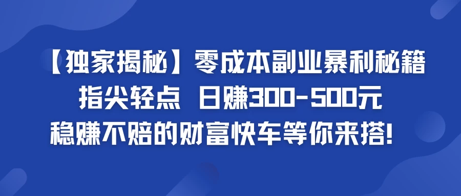独家揭秘零成本副业暴利秘籍：指尖轻点，日赚300-500元，稳赚不赔的财富快车等你来搭！ - 选优云网创