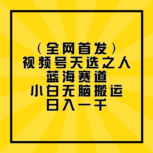 全网首发，视频号天选之人蓝海赛道，小白无脑搬运日入一千 - 选优云网创