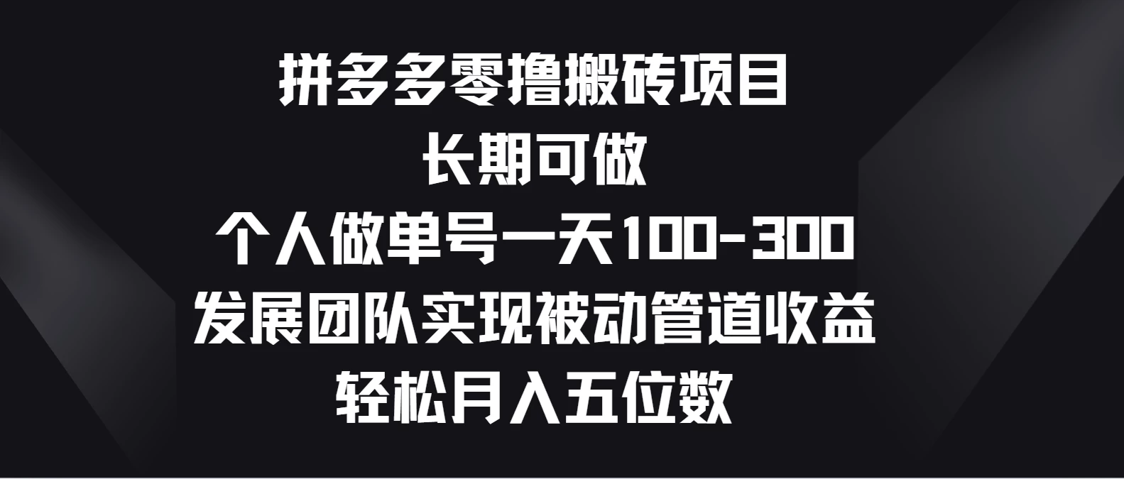 拼多多零撸搬砖项目，长期可做，个人做单号一天100-300，发展团队实现被动管道收益，轻松月入五位数 - 选优云网创