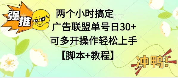 广告联盟掘金，每天2小时稳定收益单号30+可多开，轻松上手，全套详细【脚本+教程】 - 选优云网创
