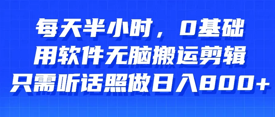 每天半小时，0基础用软件无脑搬运剪辑，只需听话照做日入800+ - 选优云网创