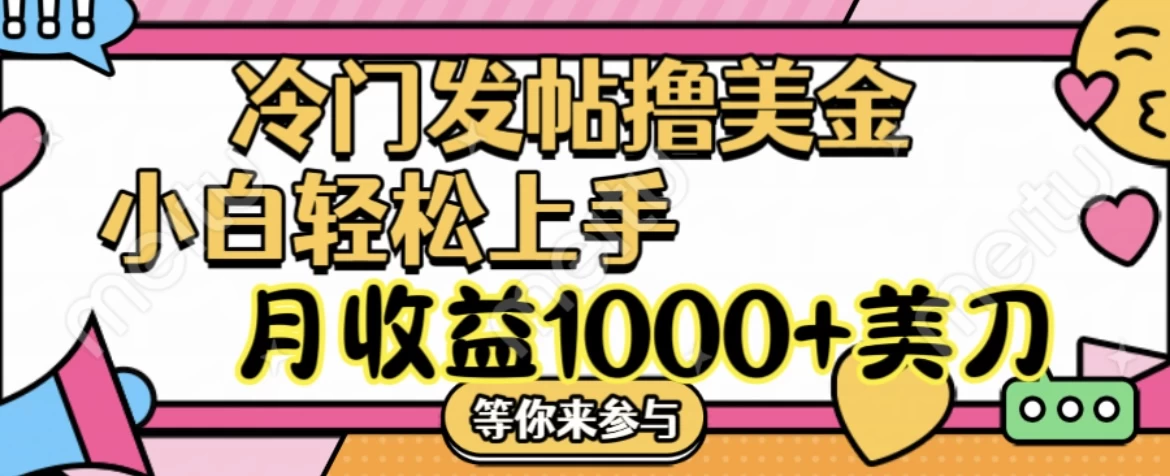 冷门发帖撸美金项目，小白轻松上手，月收益1000+美金 - 选优云网创