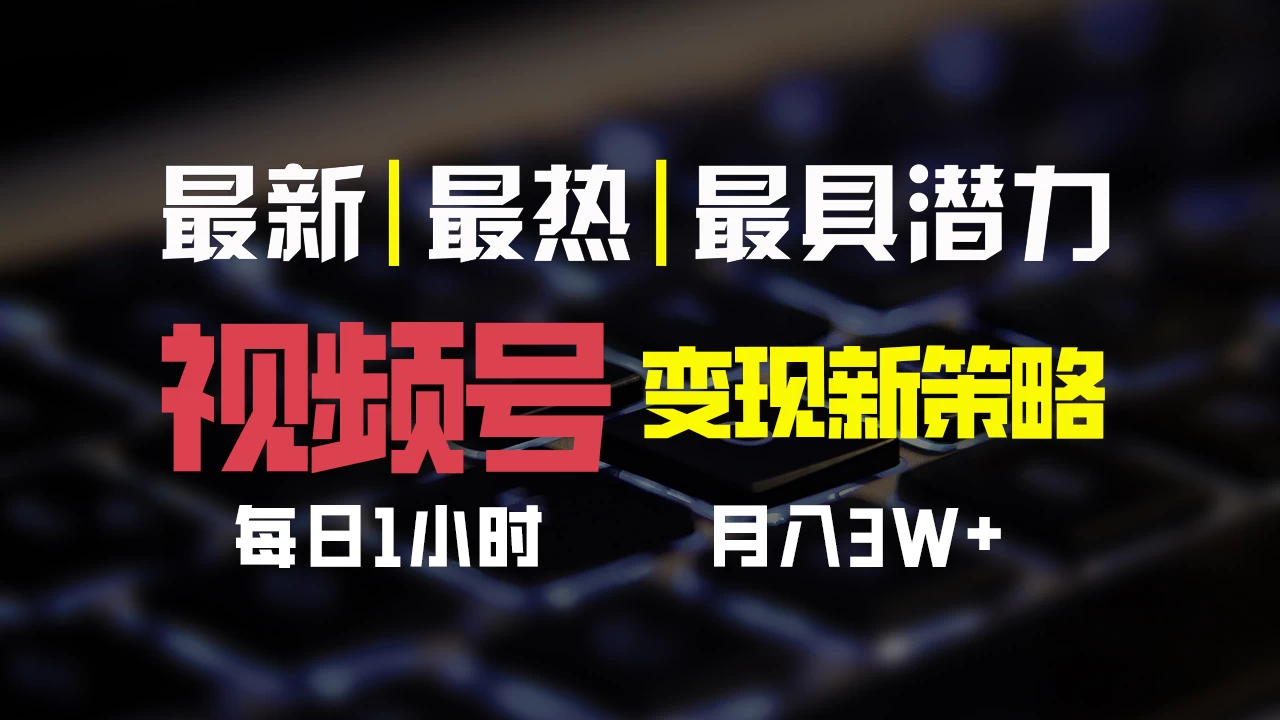 视频号变现新策略，每日只需一小时，月入30000+ - 选优云网创