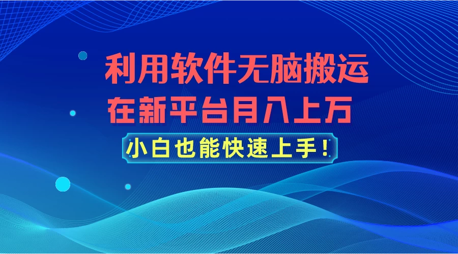 利用软件无脑搬运，在新平台月入上万，小白也能快速上手 - 选优云网创