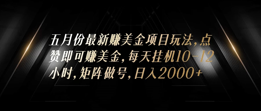 五月份最新赚美金项目玩法，点赞即可赚美金，矩阵做号，日入300+ - 选优云网创