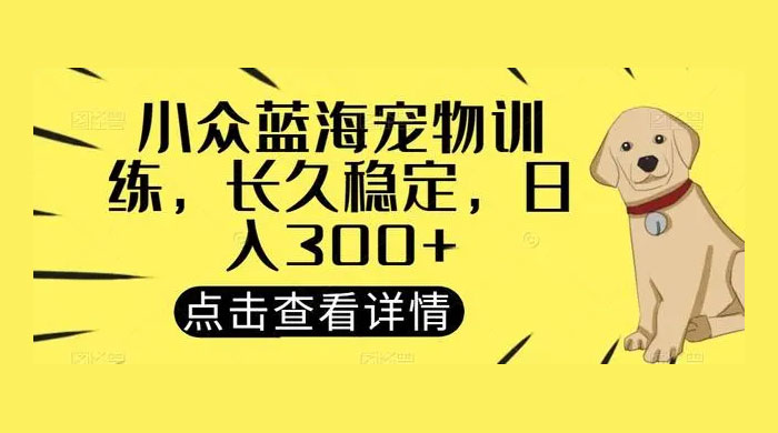 宠物训练项目，适合女生做的小众赛道，长久稳定，日入 300+ - 选优云网创