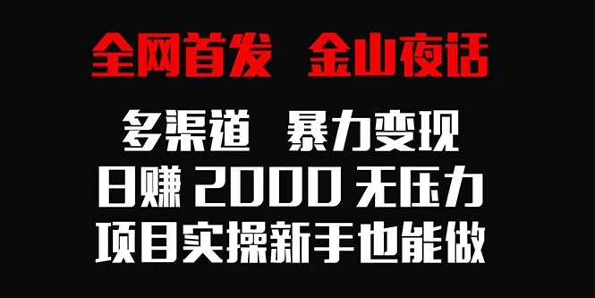 全网首发，金山夜话多渠道暴力变现，日赚2000无压力，项目实操新手也能做 - 选优云网创