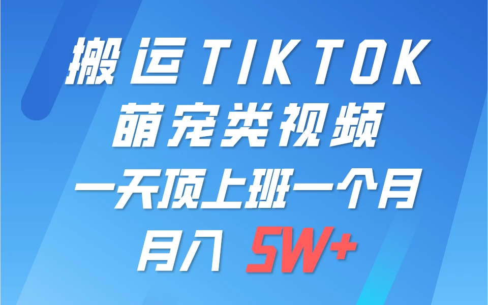 搬运tiktok萌宠视频，一部手机可做，项目长期稳定，月入5W+ - 选优云网创