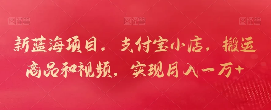 新蓝海项目，支付宝小店，搬运商品和视频，实现月入一万+ - 选优云网创