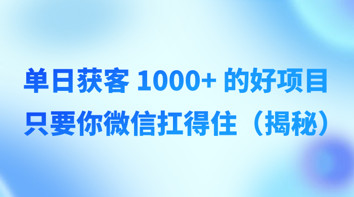 单日获客 1000+ 的好项目，只要你微信扛得住（揭秘） - 选优云网创