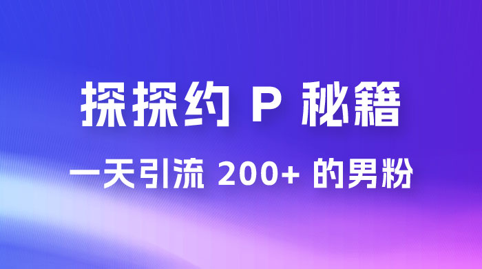 靠探探约 P 秘籍，一天引流 200+ 的男粉，日赚1000+，就是这么玩的 - 选优云网创