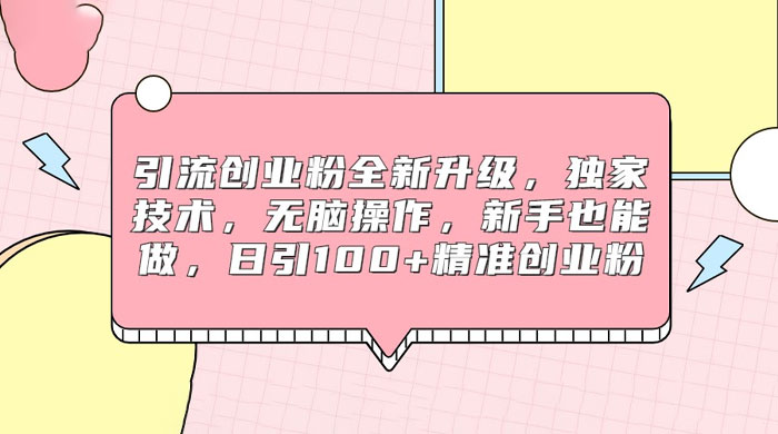 引流创业粉全新升级，独家技术，无脑操作，新手也能做，日引 100+ 精准创业粉 - 选优云网创