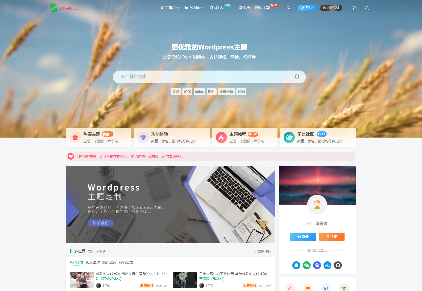 WordPress 主题「Zibll」子比主题 v7.1 开心版 - 选优云网创