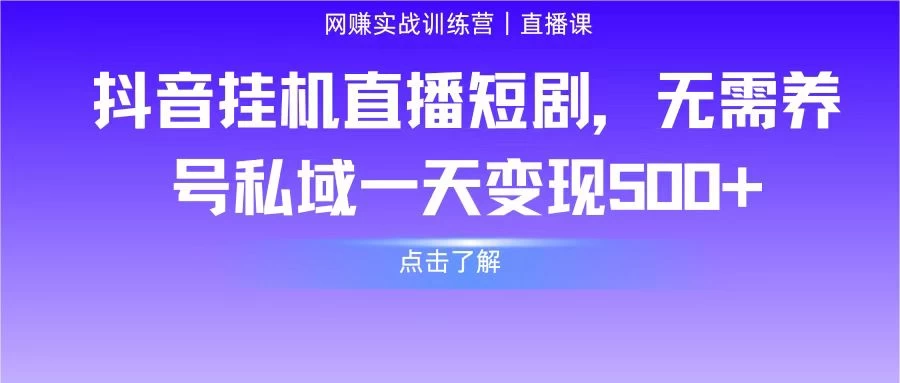 抖音挂机直播短剧，无需养号私域一天变现500+ - 选优云网创