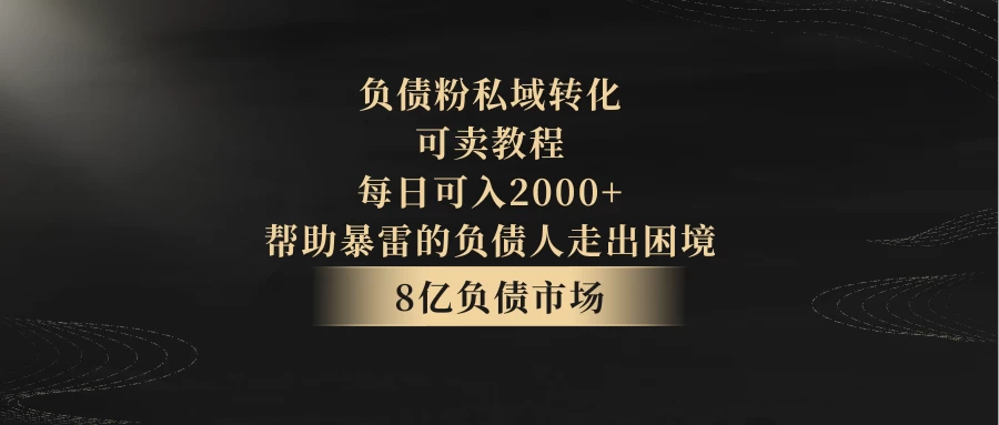 8亿负债市场，负债粉私域转化，可卖教程，每日可入2000+，无需经验（包含资料） - 选优云网创