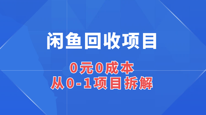 闲鱼回收项目：0 元 0 成本，从 0-1 项目拆解 - 选优云网创