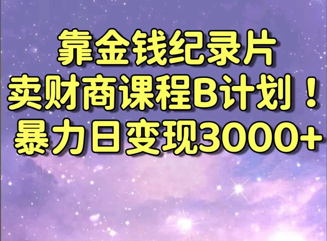 靠金钱纪录片卖财商课程，暴力日变现3000+，喂饭级干货教学！！ - 选优云网创
