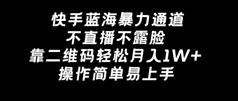 快手蓝海暴力通道，不直播不露脸，靠二维码轻松月入1W+，操作简单易上手 - 选优云网创