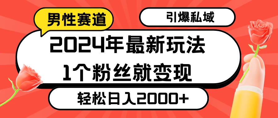 2024年最新男性赛道玩法，引爆私域流量，1个粉丝就变现，轻松日入2000+ - 选优云网创
