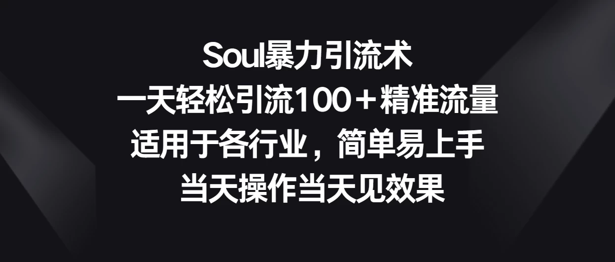 Soul暴力引流术，一天轻松引流100＋精准流量，适用于各行业，简单易上手 当天操作当天见效果 - 选优云网创