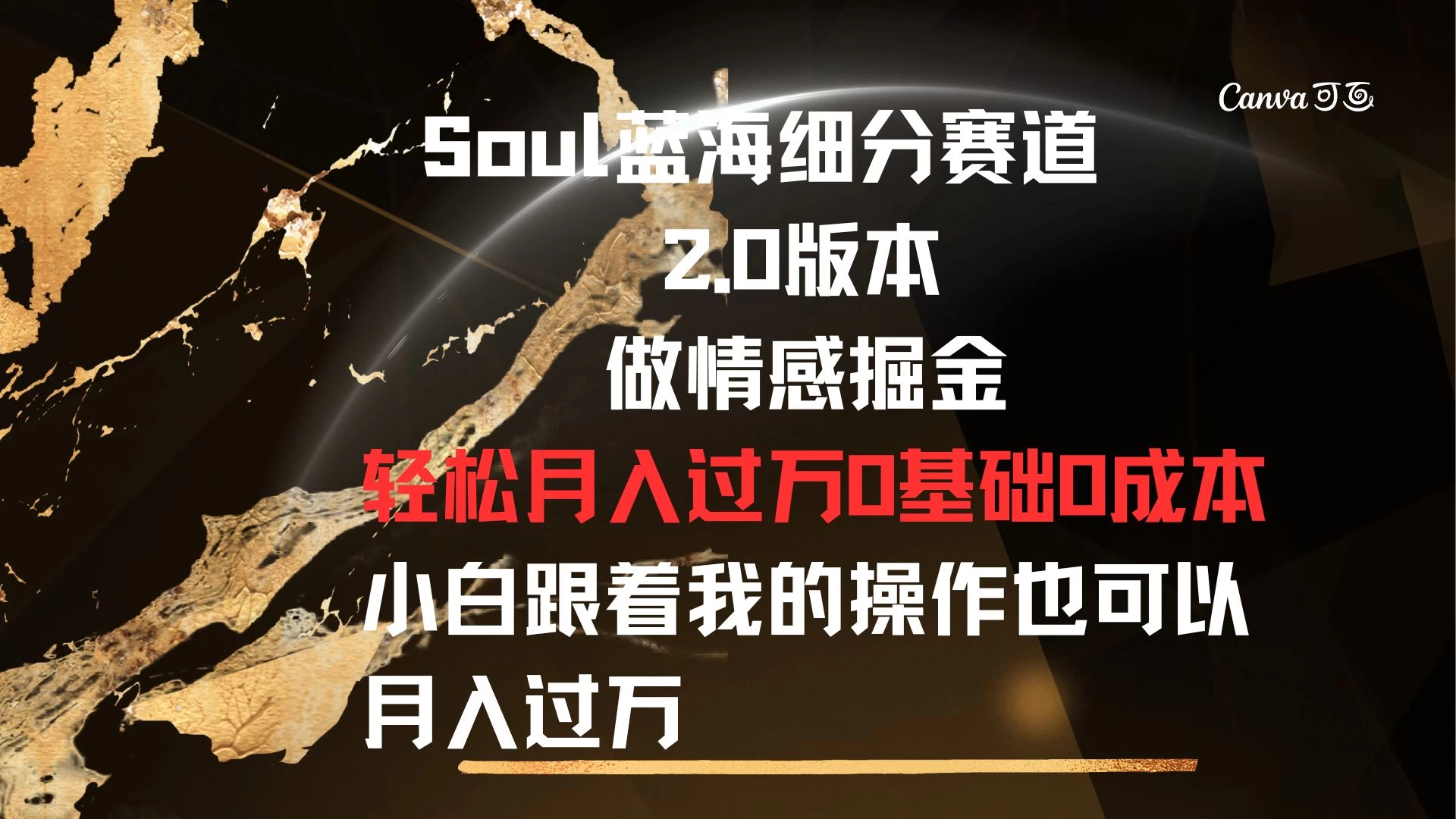 Soul蓝海细分赛道，2.0版本，做情感掘金，轻松月入过万，0基础，0成本，小白跟着我的操作也可以月入过万 - 选优云网创